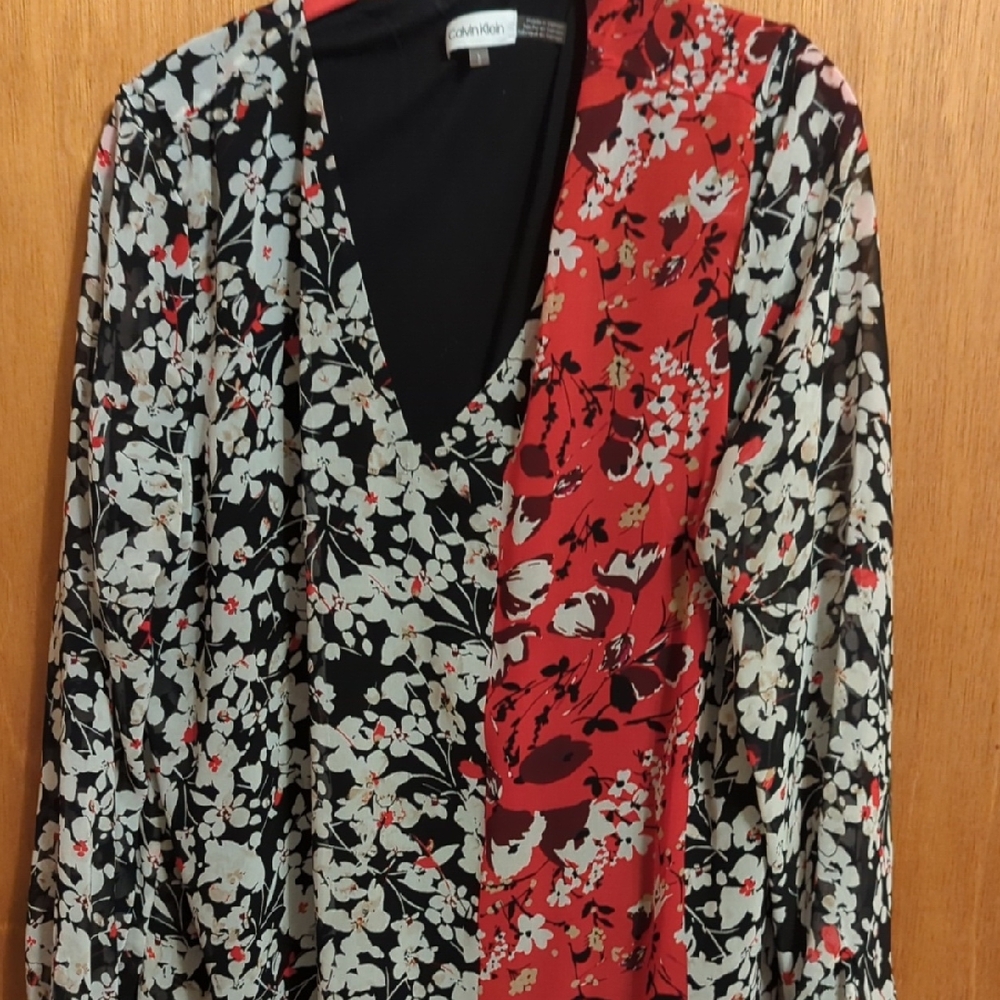 Calvin Klein Black and Red Floral Blouse